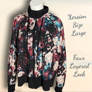 🔥XERSION Faux Hooded Layered Look Windbreaker Multi Color Camo Size Large